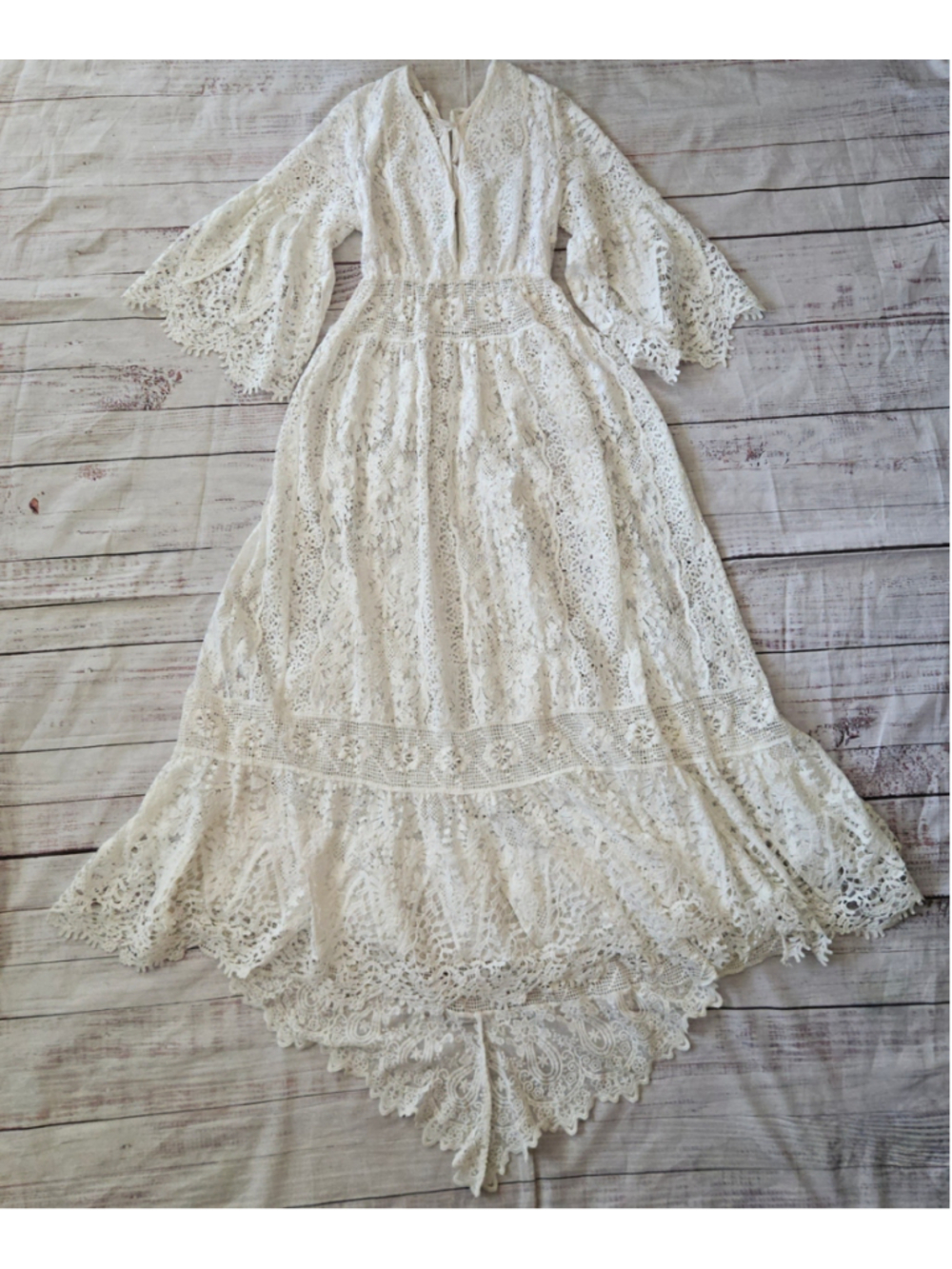 Antica Sartoria Abito Bianca Lace Crochet Boho White Maxi Asymmetrical Dress OS
